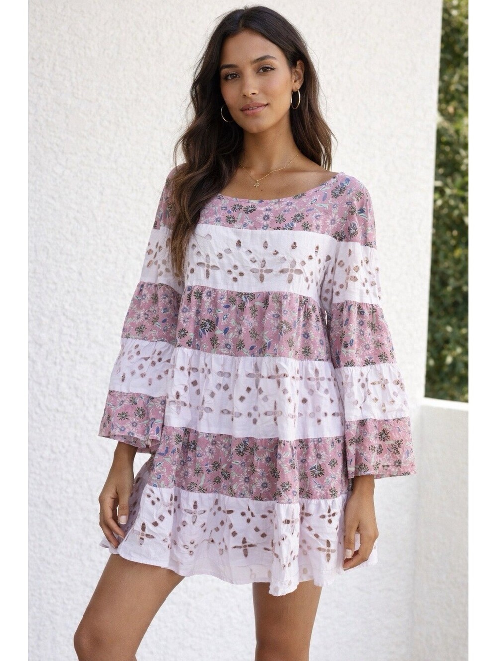 PINK Free People Electric Daisy Floral Cutwork Eyelet Dress Women's S